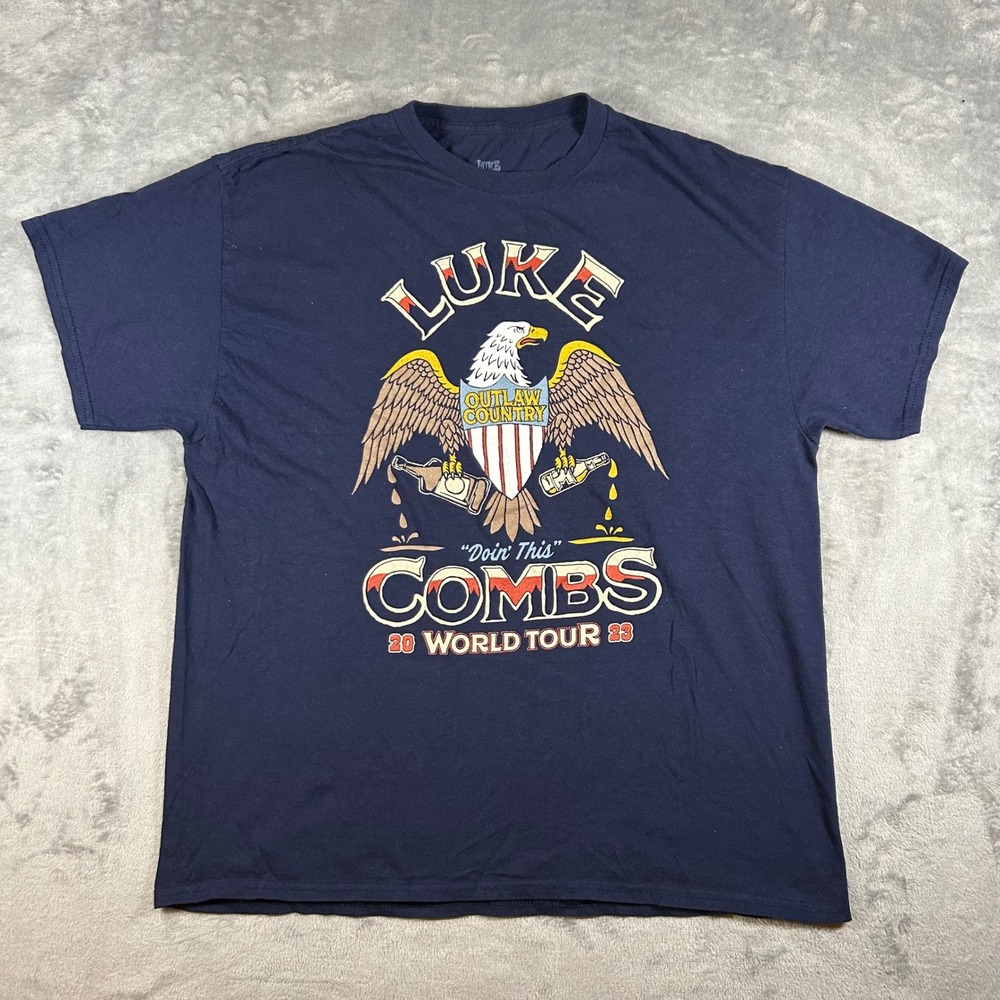 Luke Combs 2023 World Tour T-Shirt XL Navy Blue Outlaw Country Concert Tee